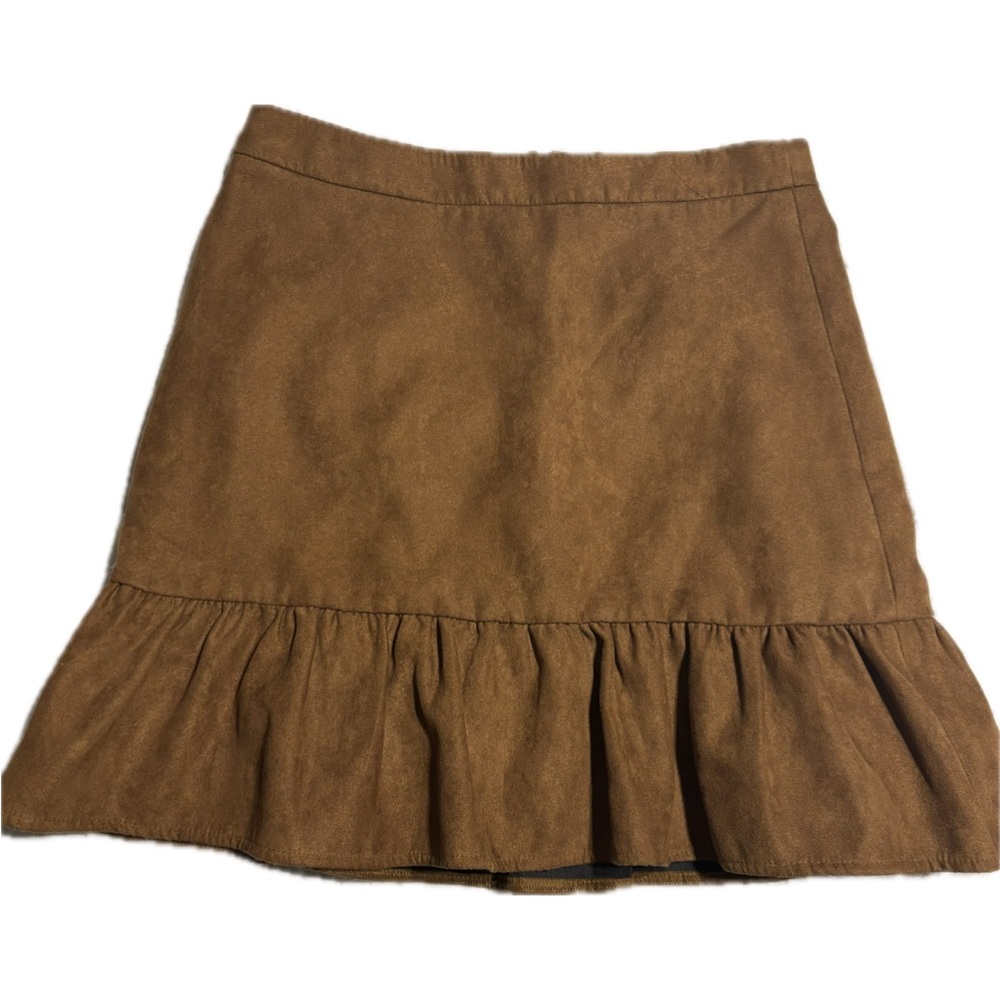 J.Crew Faux Suede Ruffle Mini Skirt | Caramel Brown | Winter Western Chic